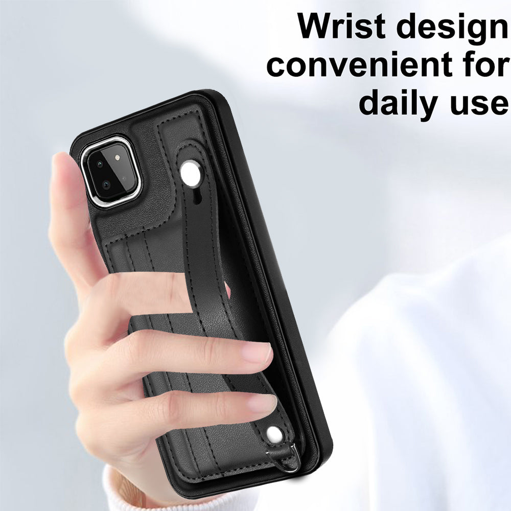 Til Samsung Galaxy A22 5G (EU-version) Kickstand-etui YB Læderbelægning Series-5-kortholder TPU-telefoncover Til Samsung Galaxy A22 5G (EU-version) Kickstand-etui YB Læderbelægning Series-5-kortholder TPU-telefoncover